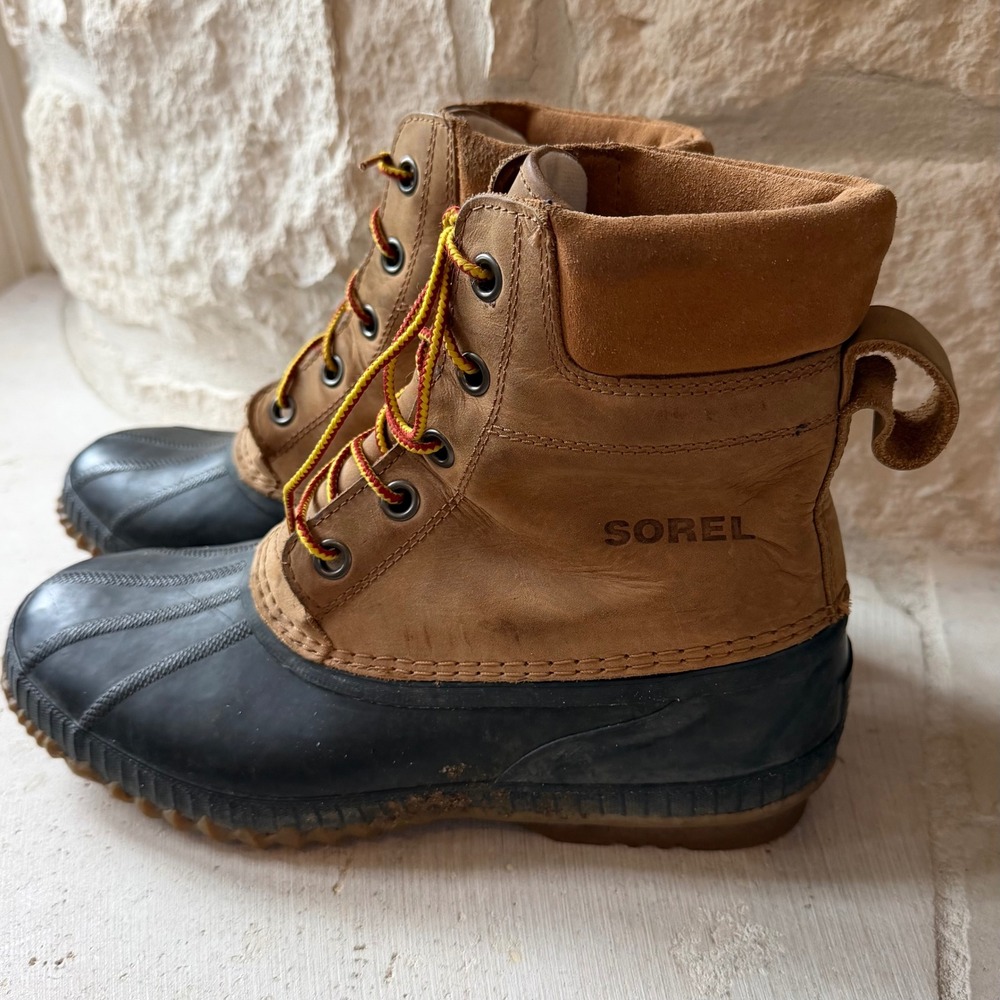 Sorel Cheyanne Lace Full Grain Mens 11 Waterproof Duck Boots Brown Black NM1704